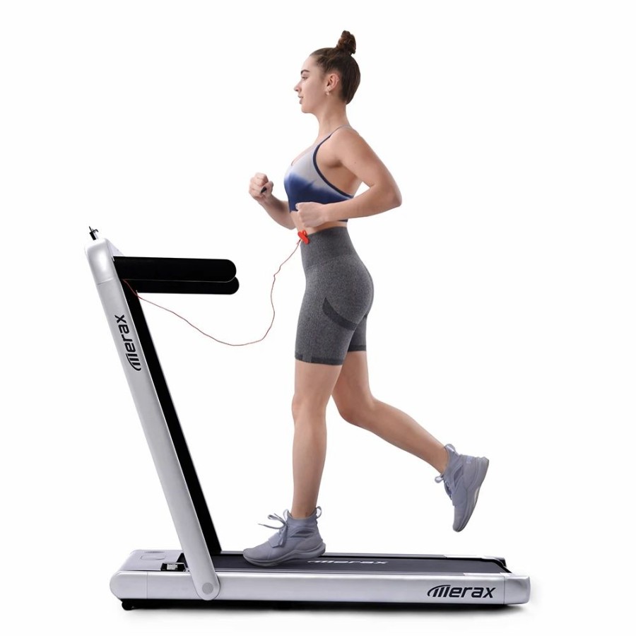 Exercise * | Merax 2.25 Hp Electric Folding Treadmill 2-In-1 Running Machine With Remote Control/Led Display Fully Assembled Portable Silver