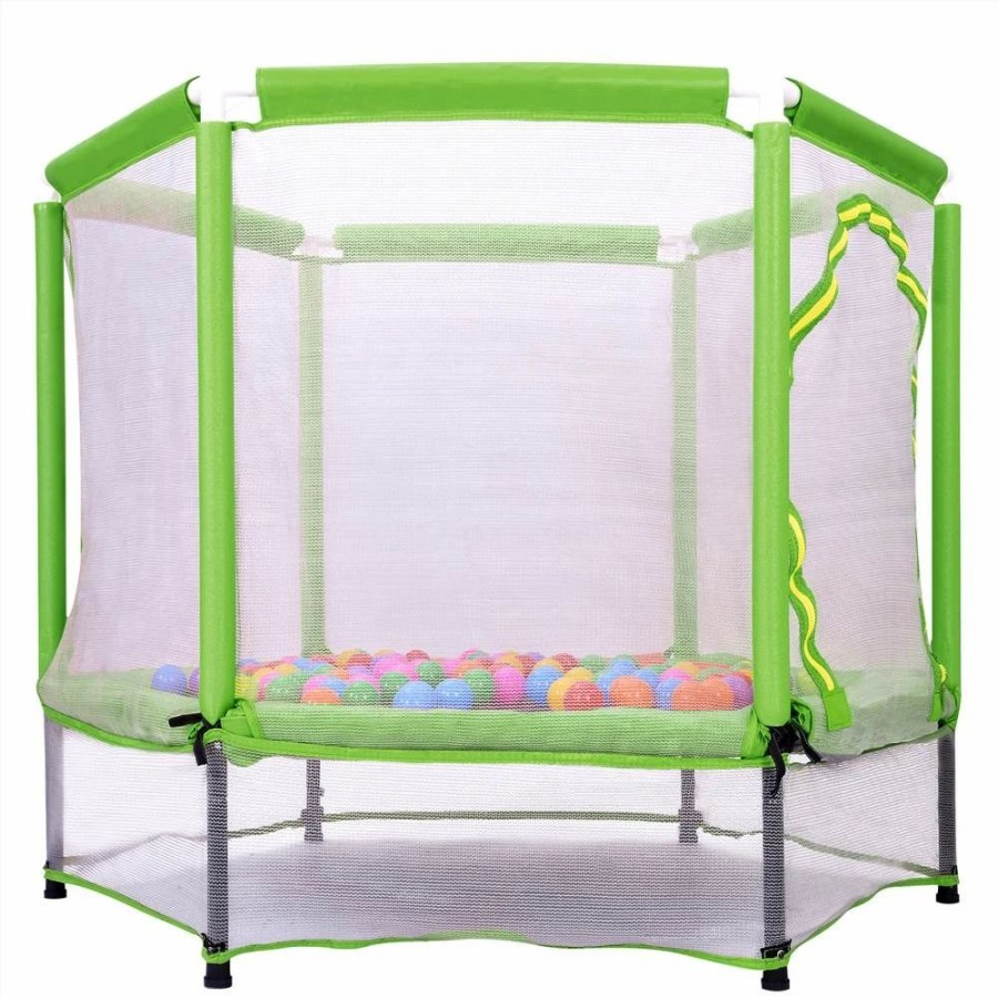 Exercise * | 55 Toddlers Trampoline With Safety Enclosure Net And Ocean Balls, Indoor Outdoor Mini Trampoline For Kids Green