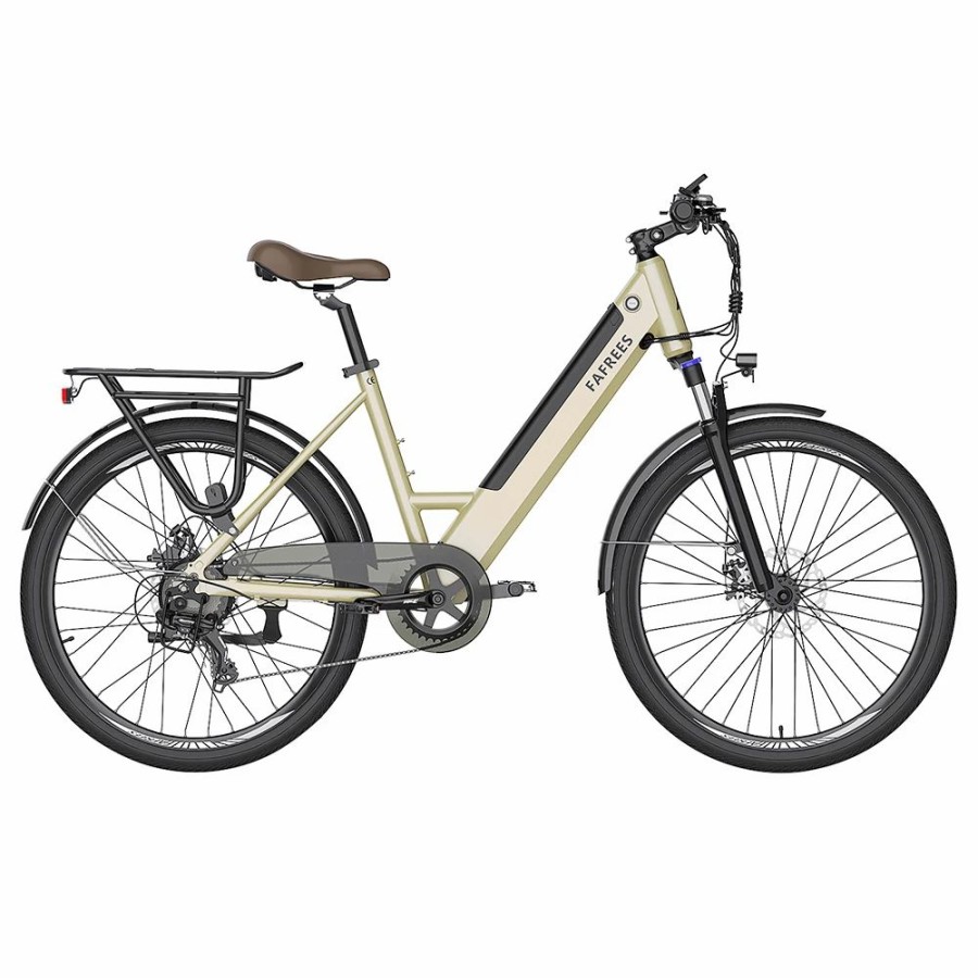 E-Bikes, Scooters & Wheels * | Fafrees F26 Pro City E-Bike 26 Inch Step-Through Electric Bicycle 25Km/H 250W Motor 36V 10Ah Embedded Removable Battery Shimano 7 Speed Dual Disc Brakes App Connect Golden