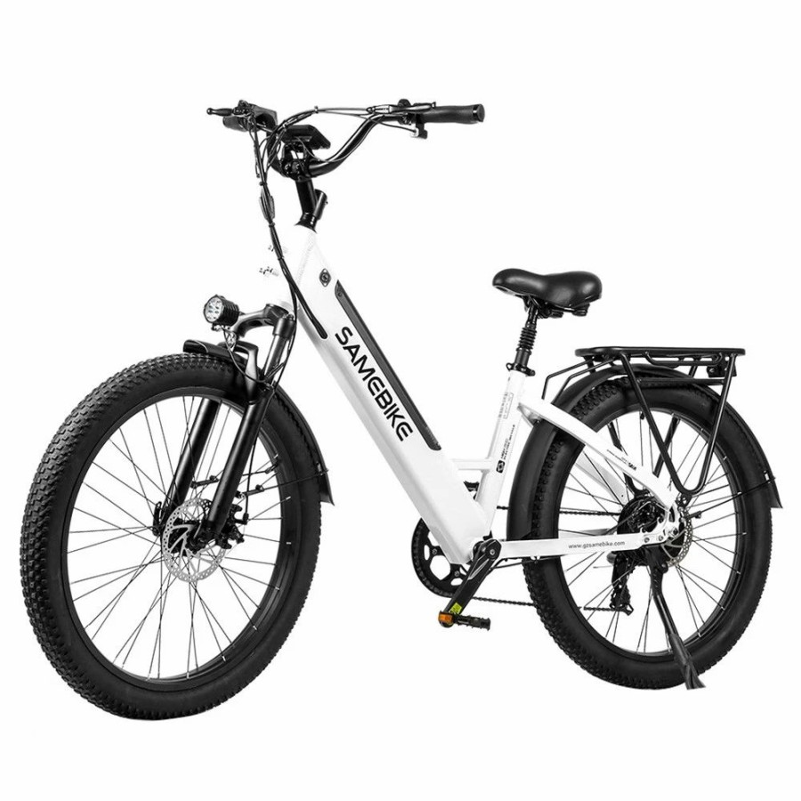 E-Bikes, Scooters & Wheels * | Samebike Rs-A01 Electric Bike 750W Motor 70N.M 25-35Km/H Max Speed 48V 14Ah Battery 26*3" Tires With Rear Rack White