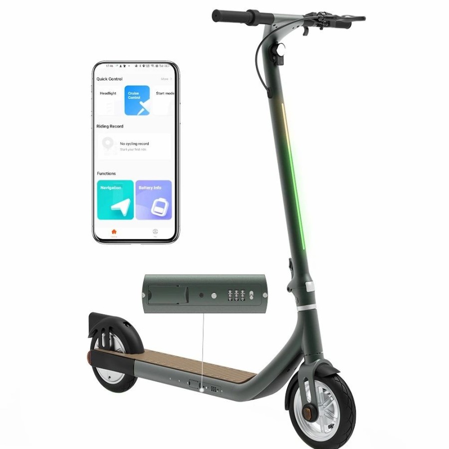 E-Bikes, Scooters & Wheels * | Atomi Alpha Folding Electric Scooter 9 Inch Tires 650W Motor 36V 10Ah Battery For 25 Miles Range 25Km/H Max Speed 120Kg Max Load Support App Control Built-In Combination Lock Green