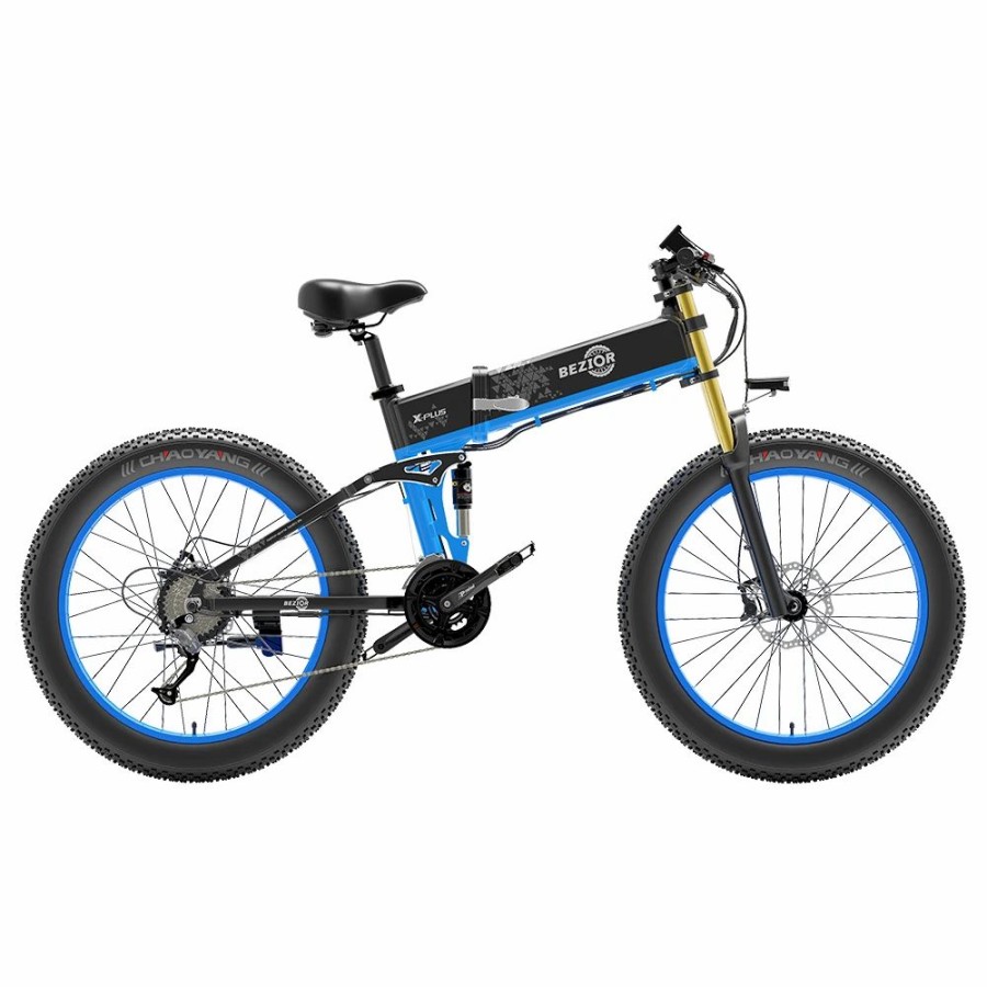 E-Bikes, Scooters & Wheels * | Bezior X-Plus Electric Bike 1500W Motor 48V 17.5Ah Battery 26*4.0 Inch Fat Tire Mountain Bike 40Km/H Max Speed 200Kg Load 130 Km Range Led Display Ip54 Waterproof Blue