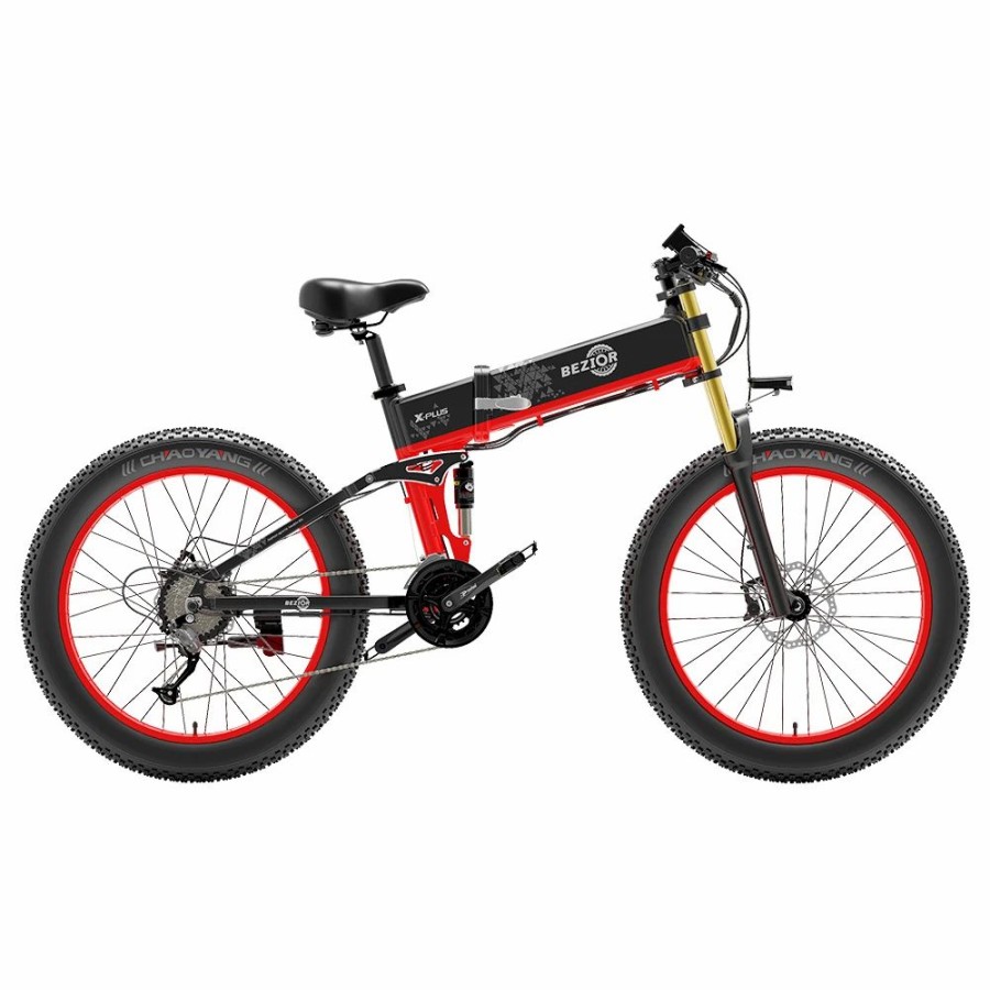 E-Bikes, Scooters & Wheels * | Bezior X-Plus Electric Bike 1500W Motor 48V 17.5Ah Battery 26*4.0 Inch Fat Tire Mountain Bike 40Km/H Max Speed 200Kg Load 130 Km Range Led Display Ip54 Waterproof Red