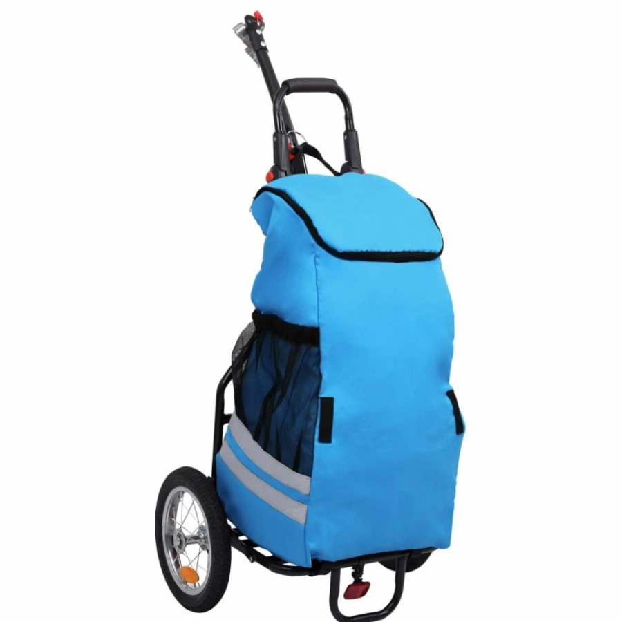 Cycling * | Folding Cargo Bike Trailer With Grocery Bag Blue And Black