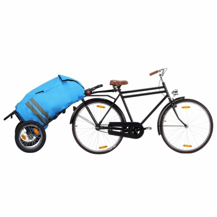 Cycling * | Folding Cargo Bike Trailer With Grocery Bag Blue And Black