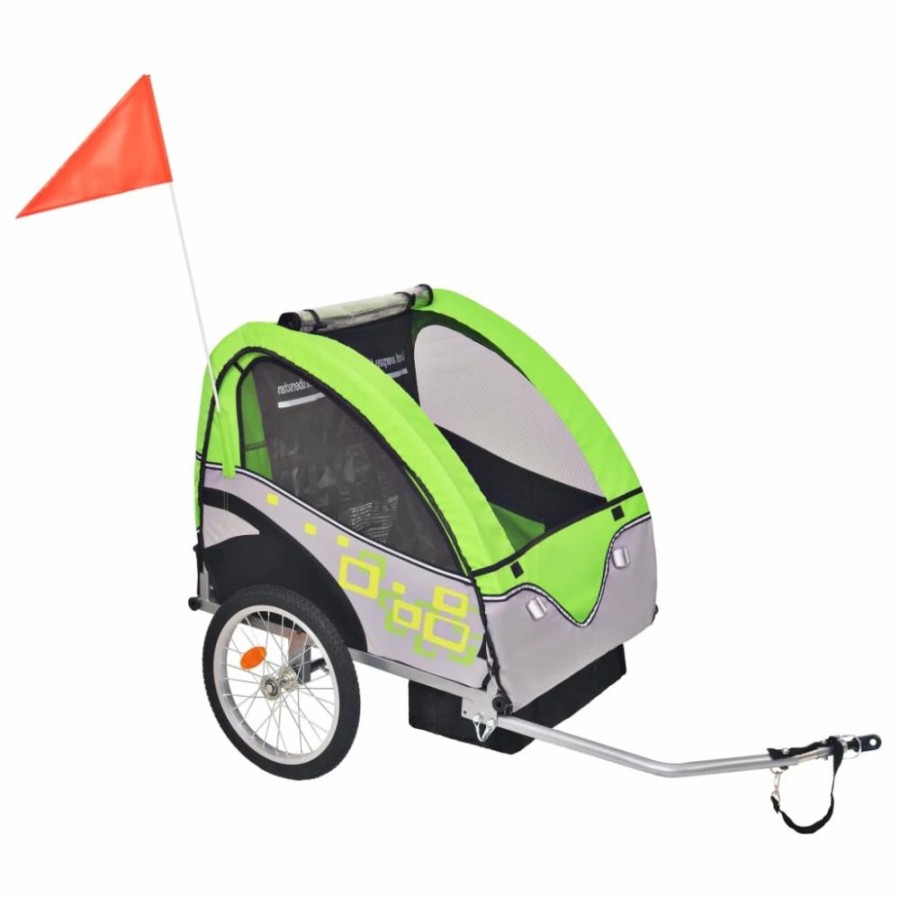 Cycling * | Kids' Bicycle Trailer Grey And Green 30 Kg