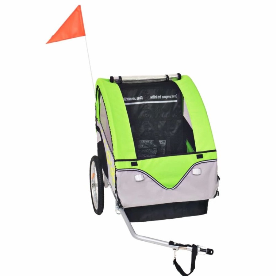 Cycling * | Kids' Bicycle Trailer Grey And Green 30 Kg