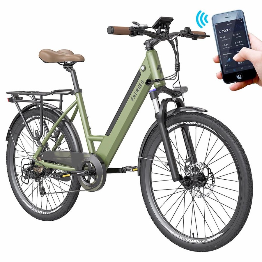 E-Bikes, Scooters & Wheels * | Fafrees F26 Pro City E-Bike 26 Inch Step-Through Electric Bicycle 25Km/H 250W Motor 36V 10Ah Embedded Removable Battery Shimano 7 Speed Dual Disc Brakes App Connect Green