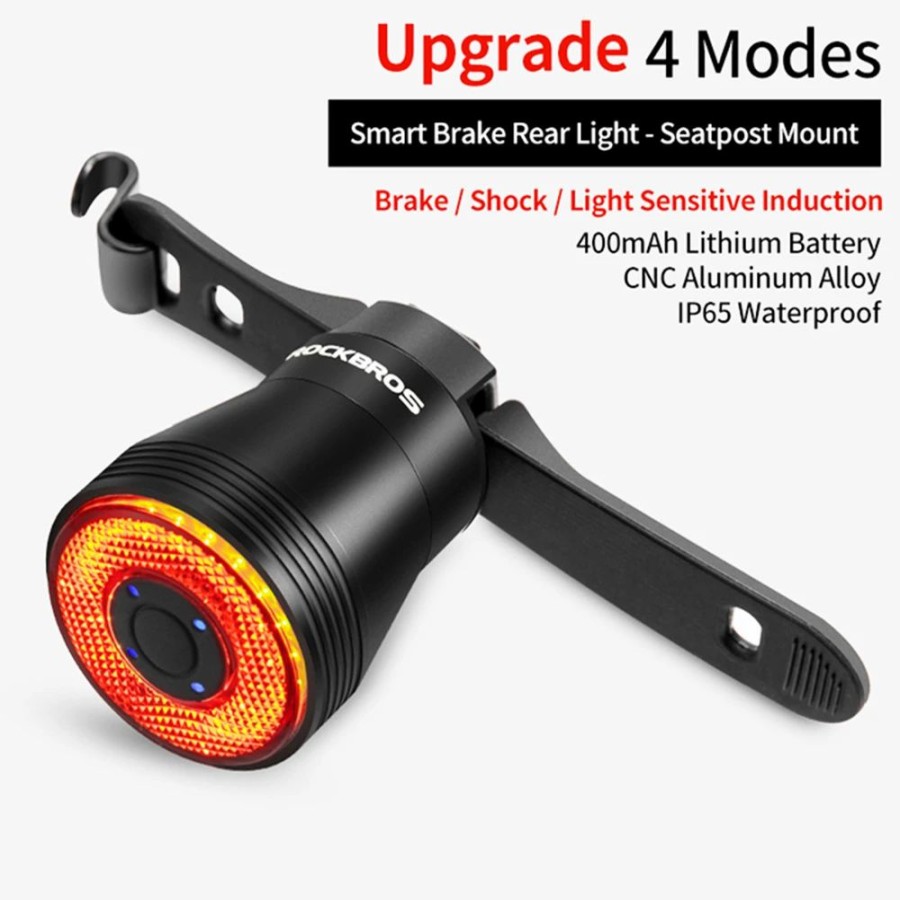 Cycling * | Rockbros Q5 Bike Light Smart Sensor Led Light Ipx6 Waterproof 4 Flash Modes Taillight Seat Post