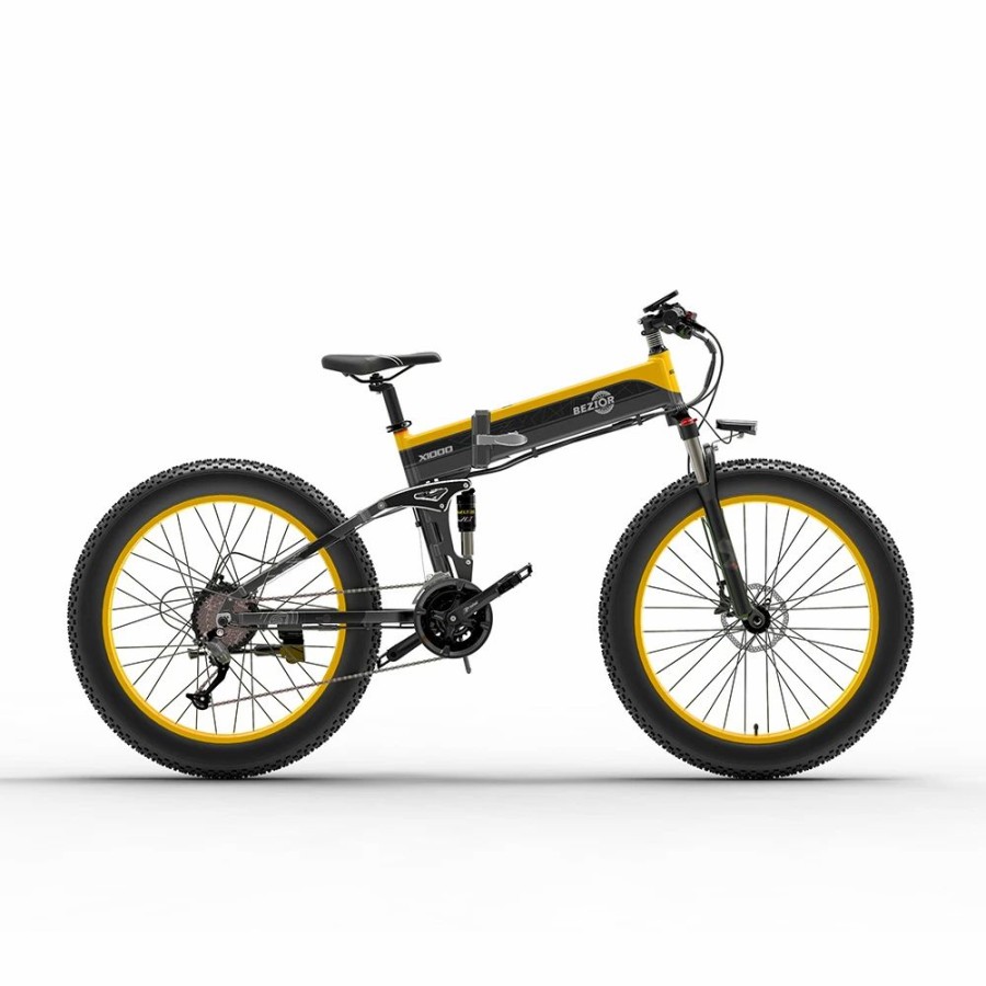 E-Bikes, Scooters & Wheels * | Bezior X1000 Folding Electric Bike Bicycle Panasonic 48V 12.8Ah Battery 1000W Motor 26 Inch Fat Tire Aluminum Alloy Frame Shimano 27-Speed Shift Max Speed 40Km/H Ip54 100Km Power-Assisted Mileage Range Lcd Display Ip54 Waterproof Black Yellow