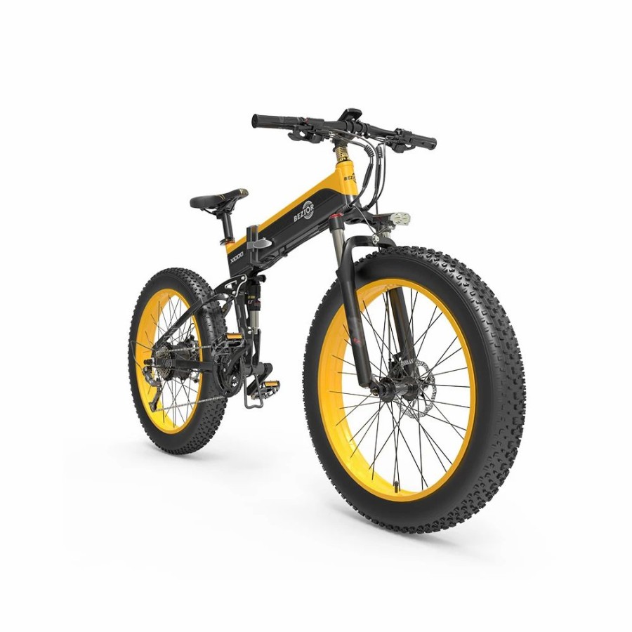 E-Bikes, Scooters & Wheels * | Bezior X1000 Folding Electric Bike Bicycle Panasonic 48V 12.8Ah Battery 1000W Motor 26 Inch Fat Tire Aluminum Alloy Frame Shimano 27-Speed Shift Max Speed 40Km/H Ip54 100Km Power-Assisted Mileage Range Lcd Display Ip54 Waterproof Black Yellow