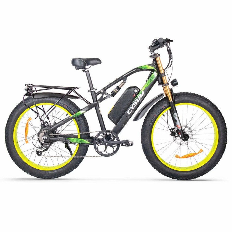 E-Bikes, Scooters & Wheels * | Cysum M900 Fat Tire Electric Bike 26*4.0 Inch Chaoyang Fat Tire 48V 1000W Brushless Gear Motor 40Km/H Max Speed 17Ah Removable Battery For 50-70 Range Black Green