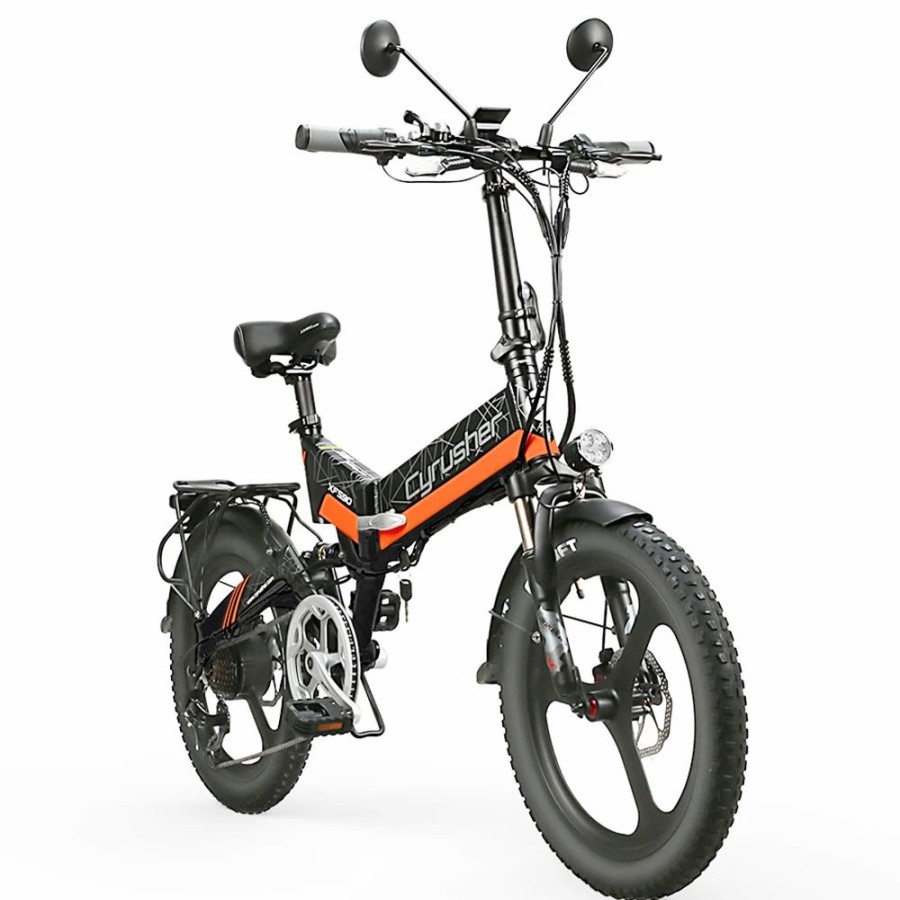 E-Bikes, Scooters & Wheels * | Cyrusher Xf590 Folding Electric Bike 500W 48V 10 Ah Battery 7 Speed City E-Bike Orange