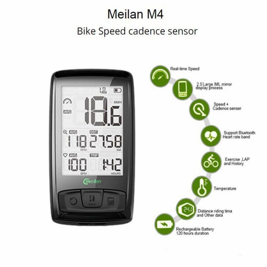 Cycling * | Meilan M4 Bike Computer Wireless Speedometer Odometer 2.5 Inch Iml Mirror Surface Screen Black