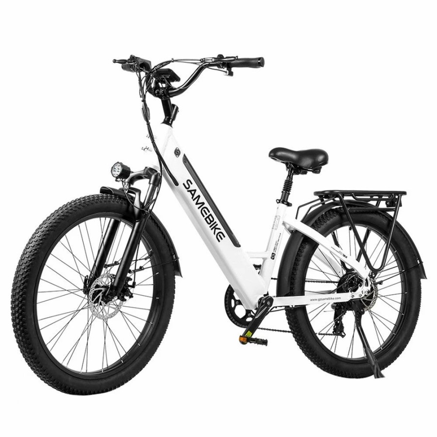 E-Bikes, Scooters & Wheels * | Samebike Rs-A01 Electric Bike 750W Motor 70N.M 25-35Km/H Max Speed 48V 14Ah Battery 26*3" Tires With Rear Rack White