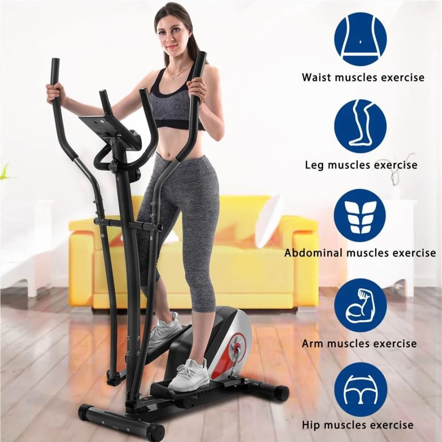 Exercise * | Home Use Elliptical Machine Trainer Magnetic Smooth Quiet Driven 8 Levels Of Magnetic Resistance With Lcd Monitor Black