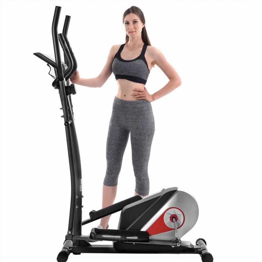 Exercise * | Home Use Elliptical Machine Trainer Magnetic Smooth Quiet Driven 8 Levels Of Magnetic Resistance With Lcd Monitor Black