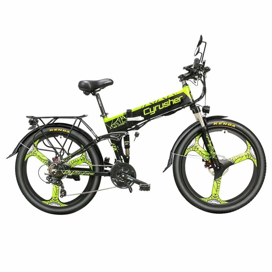 E-Bikes, Scooters & Wheels * | Cyrusher Xf770 Folding Electric Bike 500W 48V 10 Ah Hidden Battery 7 Speed Mountain E-Bike Green