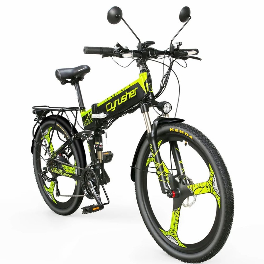 E-Bikes, Scooters & Wheels * | Cyrusher Xf770 Folding Electric Bike 500W 48V 10 Ah Hidden Battery 7 Speed Mountain E-Bike Green